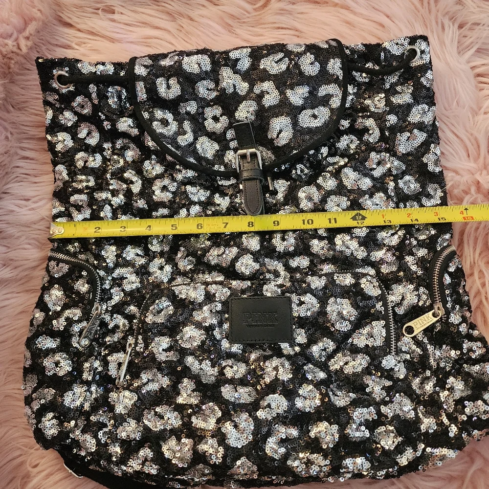 Victoria's Secret PINK sequin leopard backpack drawstring 2013